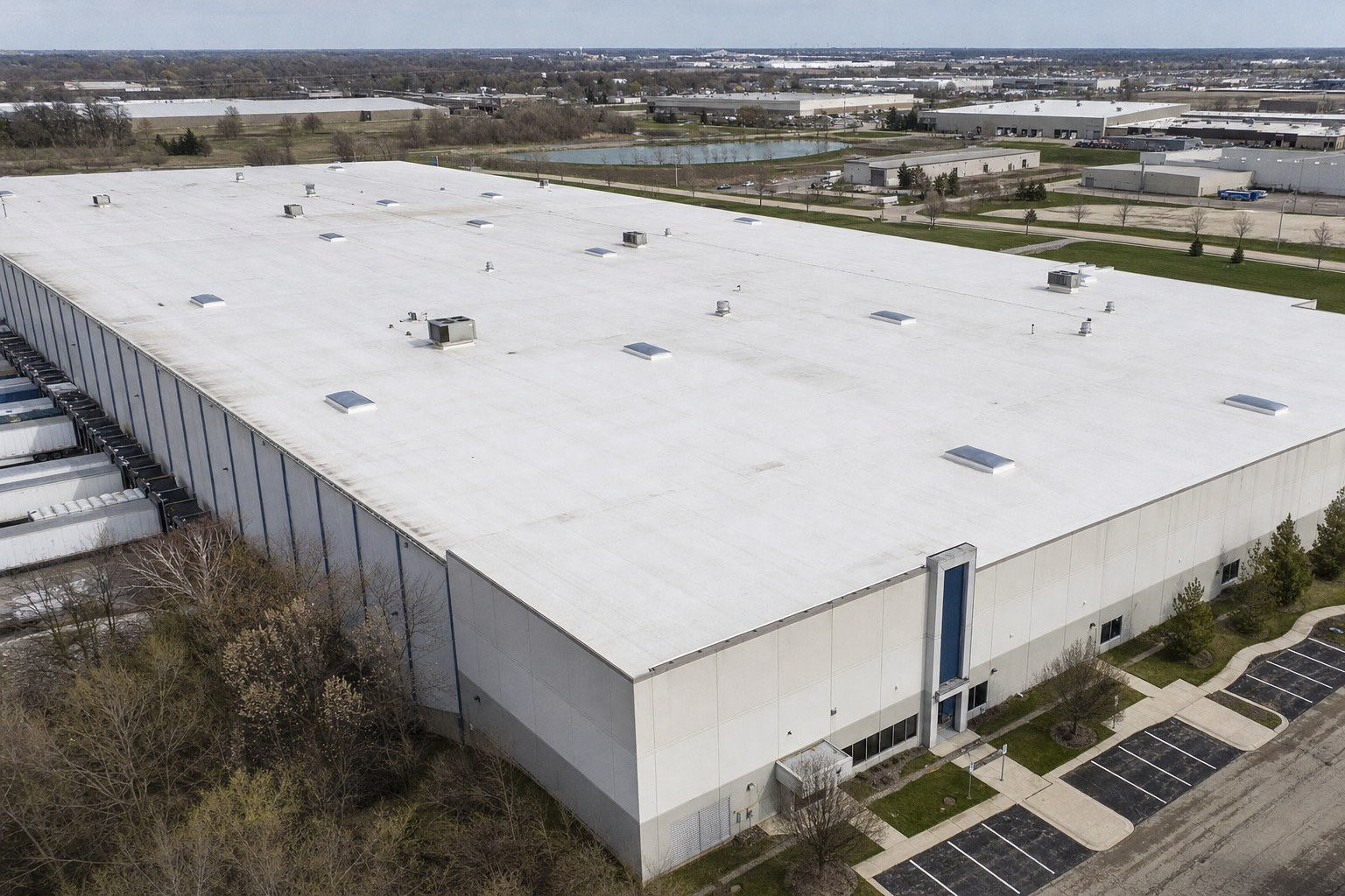 Large warehouse low-slope roof